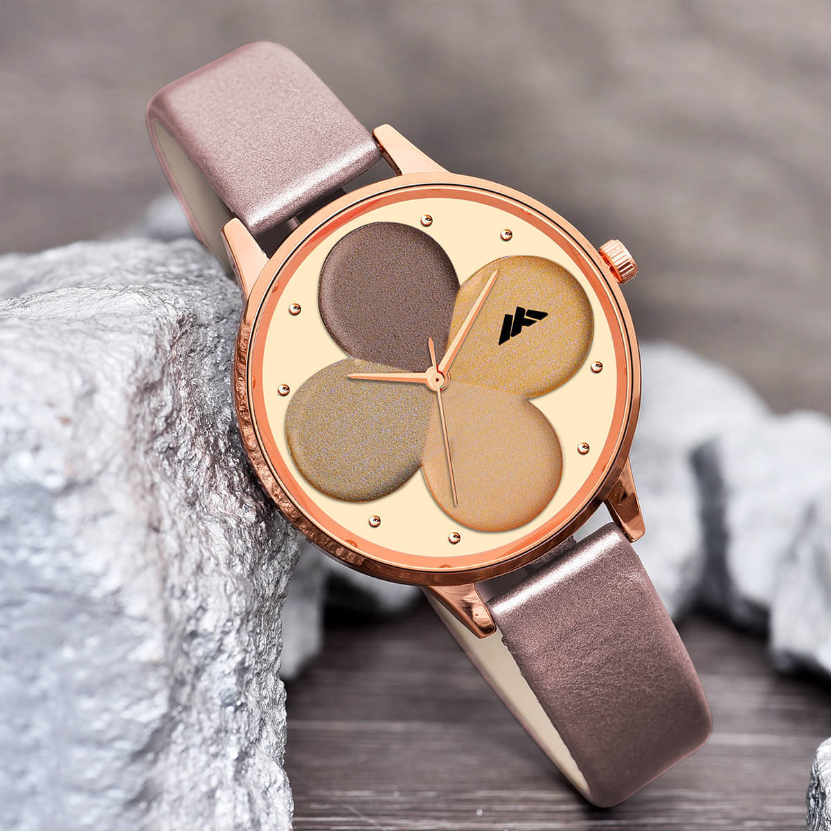     			TERIZLA Brown PU Analog Womens Watch
