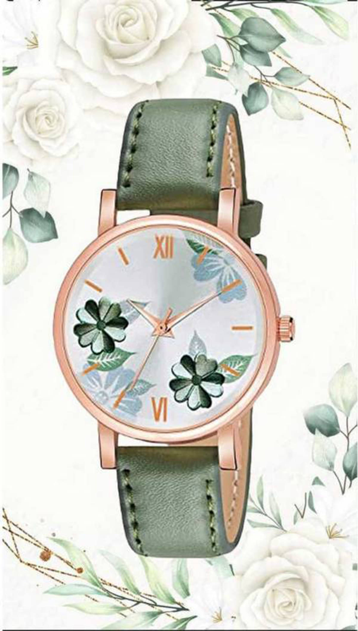     			TERIZLA Green PU Analog Men's Watch