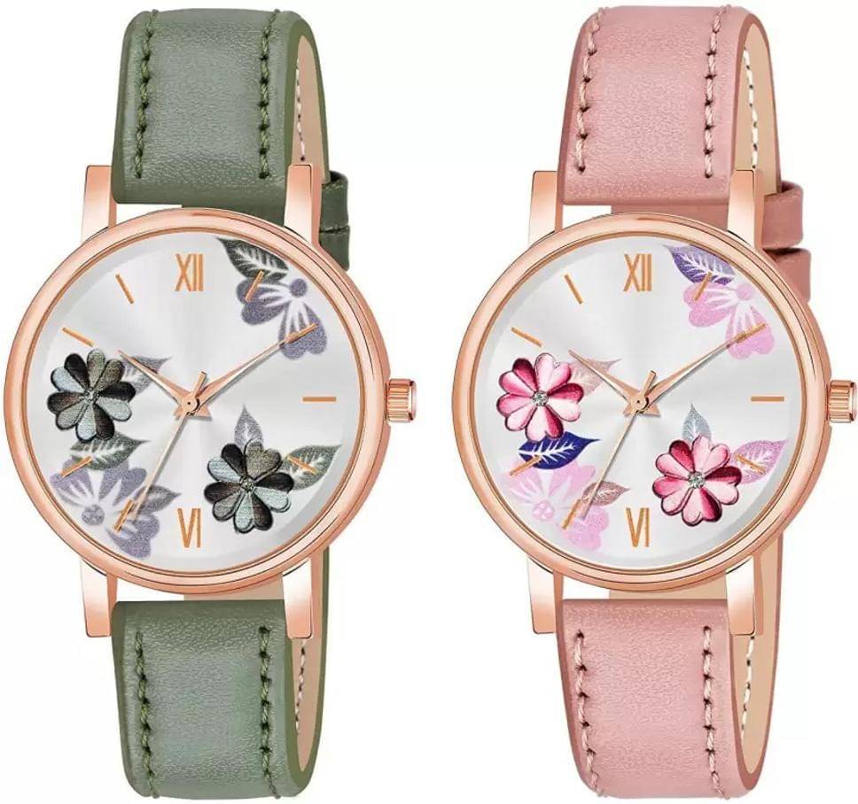     			TERIZLA Green PU Analog Womens Watch