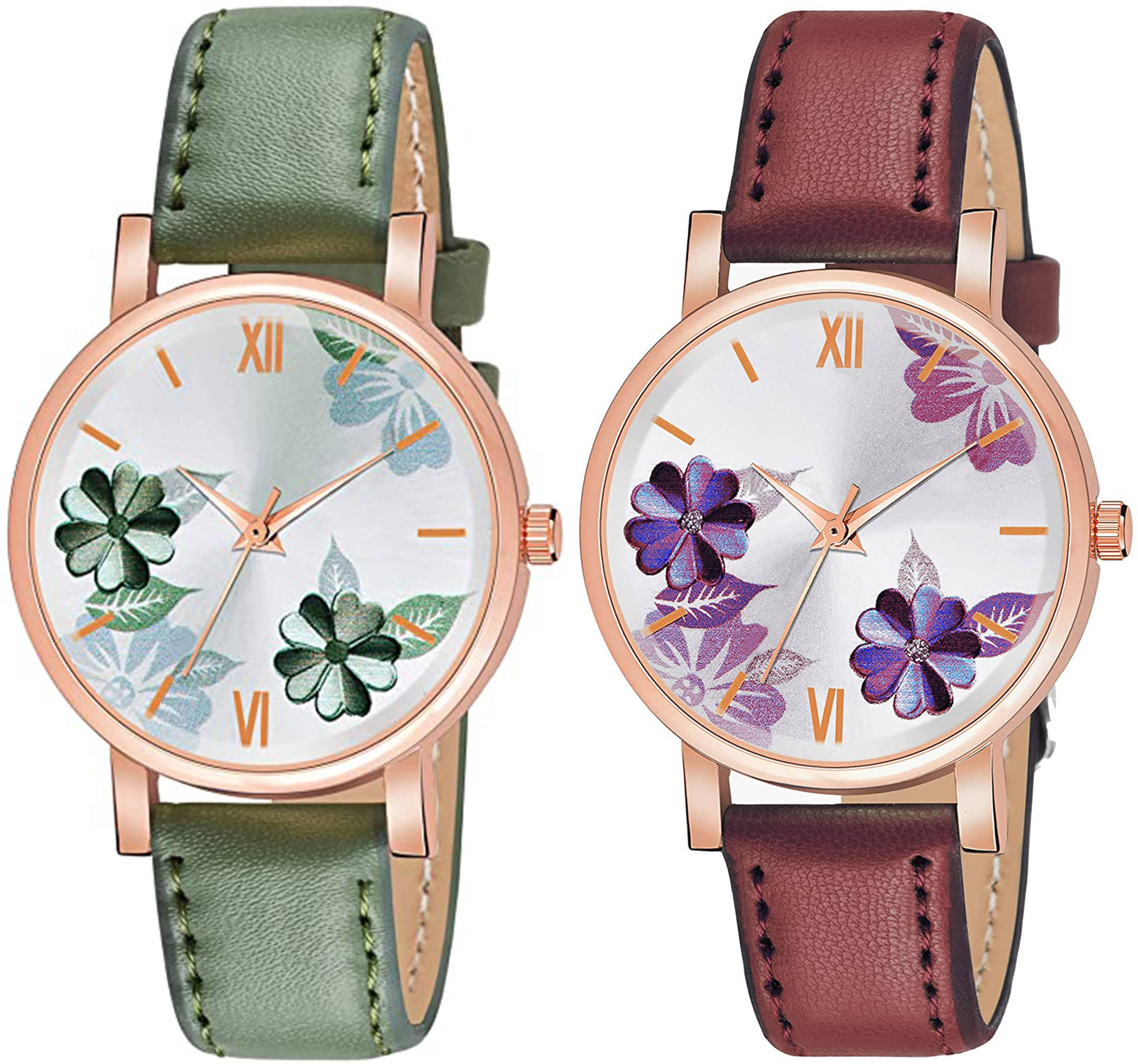     			TERIZLA Green PU Analog Womens Watch