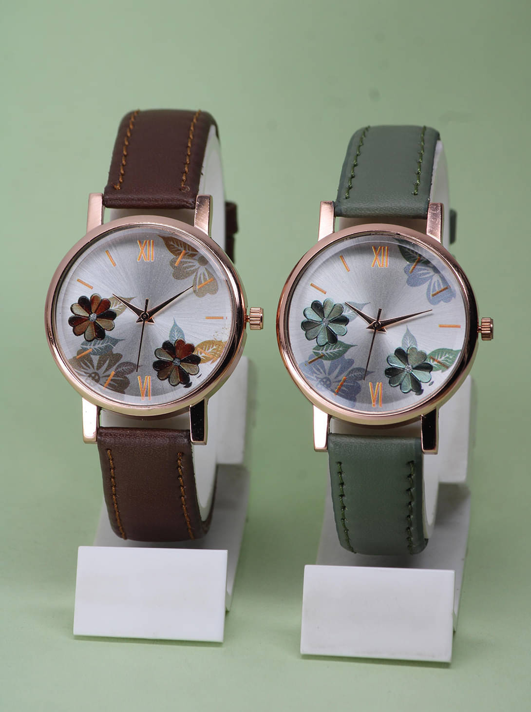     			TERIZLA Green PU Analog Womens Watch