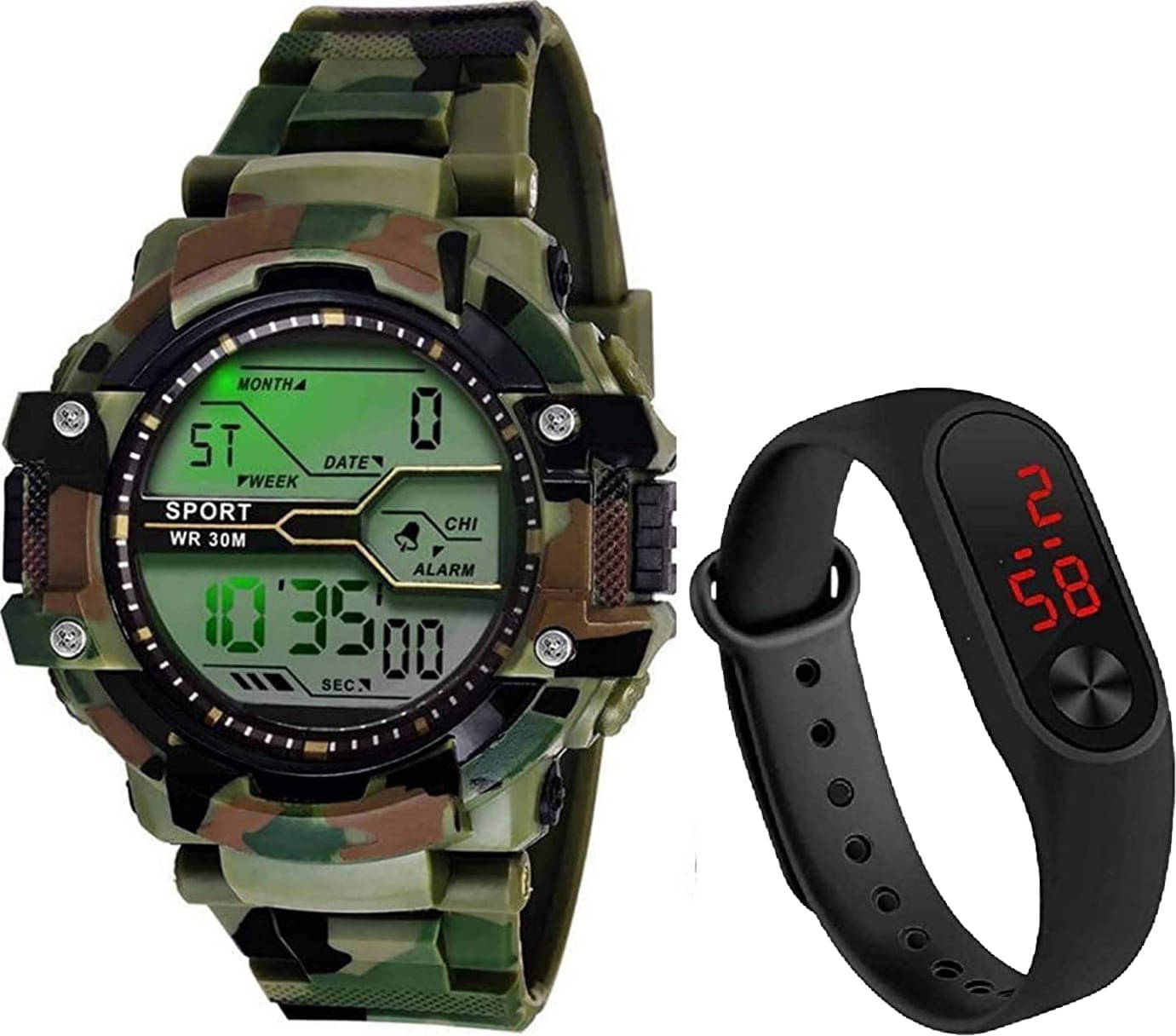     			TERIZLA Green Silicon Digital Men's Watch