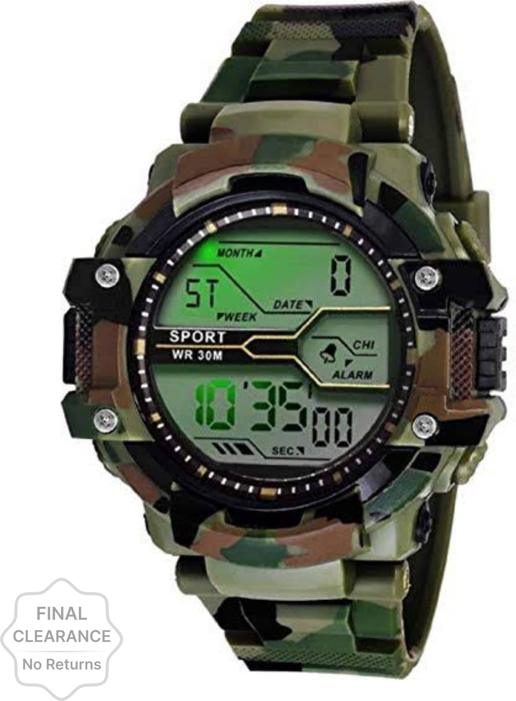     			TERIZLA Green Silicon Digital Men's Watch
