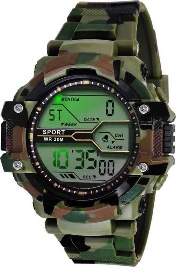     			TERIZLA Green Silicon Digital Men's Watch