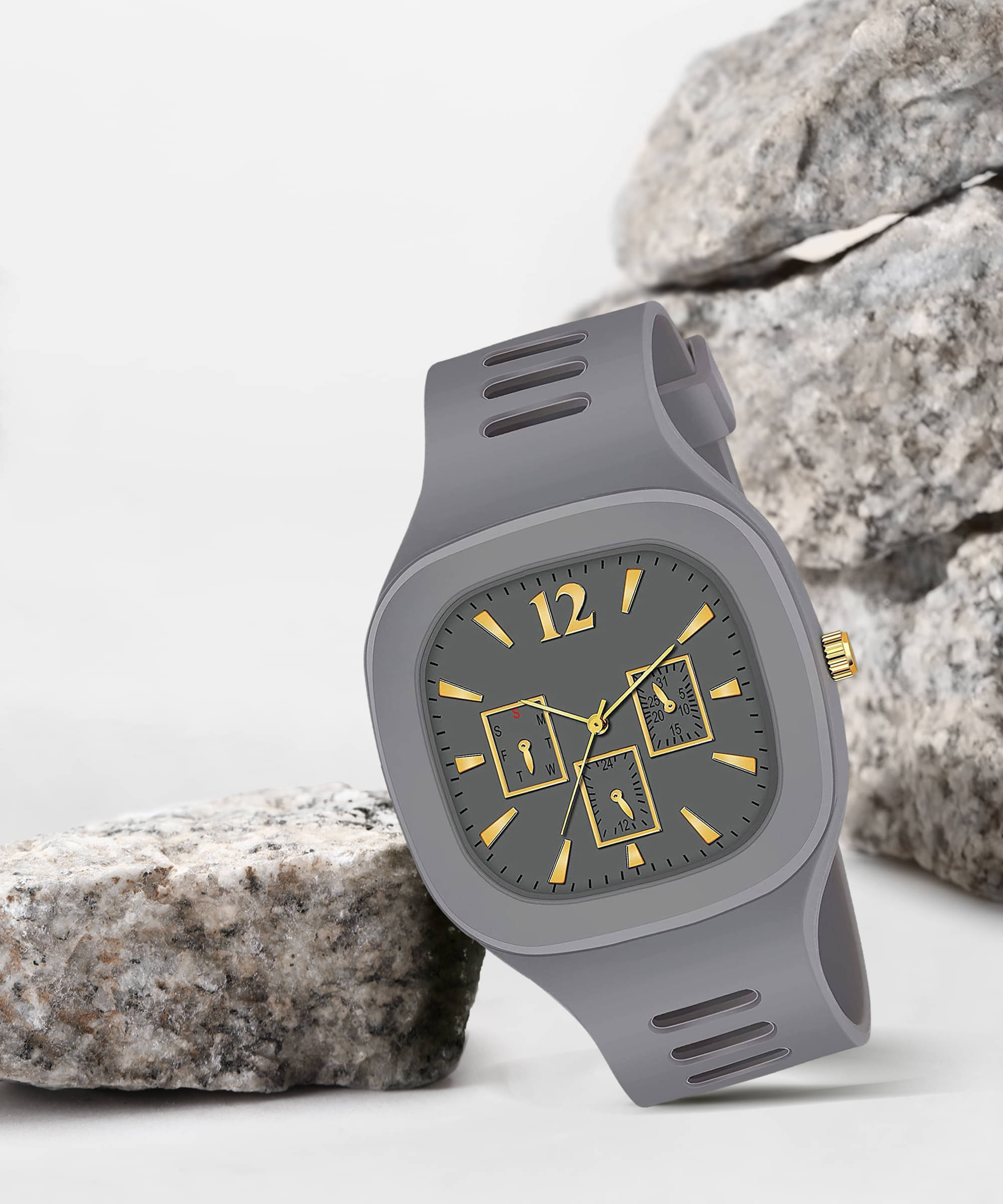     			TERIZLA Light Grey Silicon Analog Men's Watch