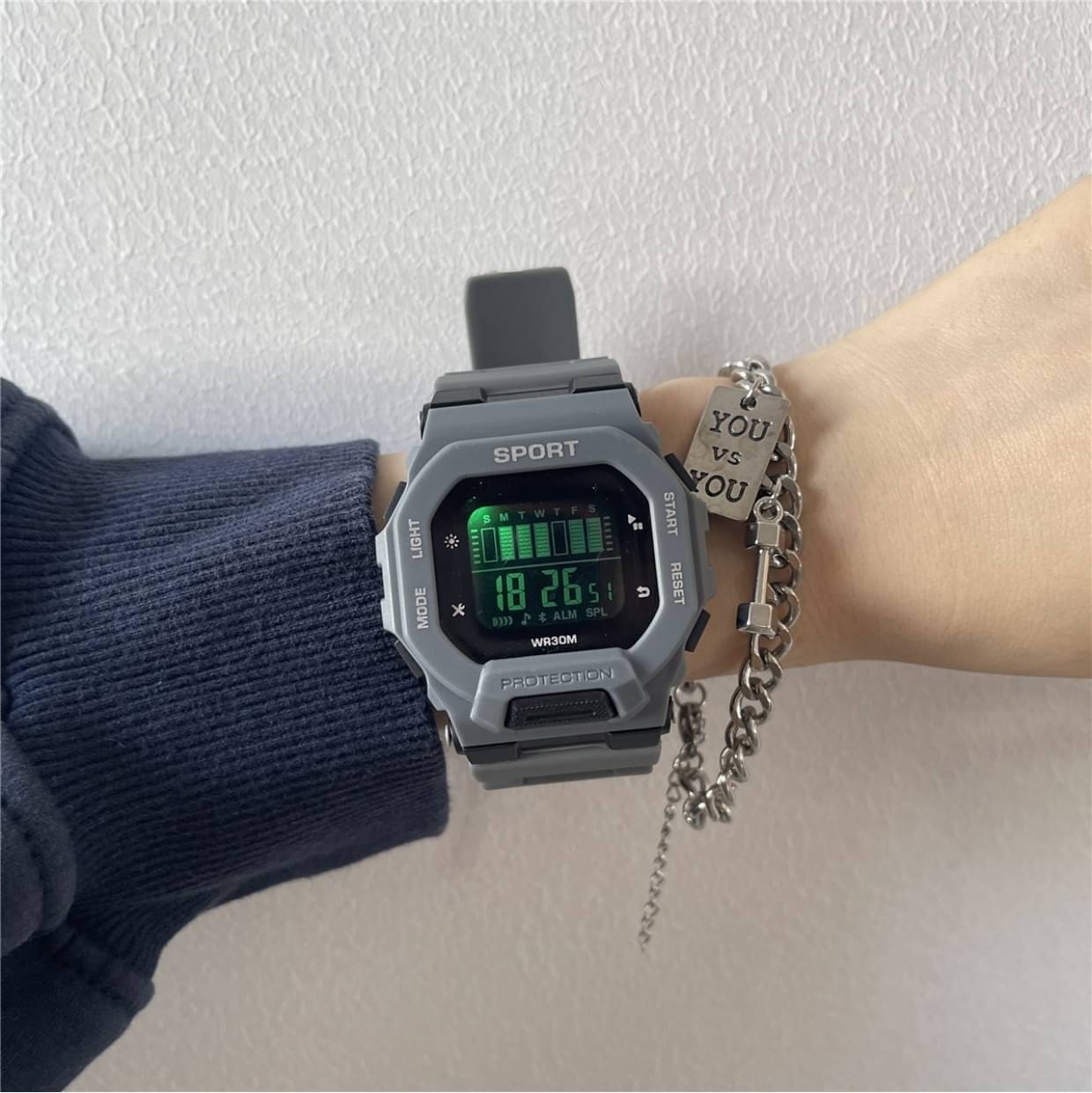     			TERIZLA Light Grey Silicon Digital Men's Watch