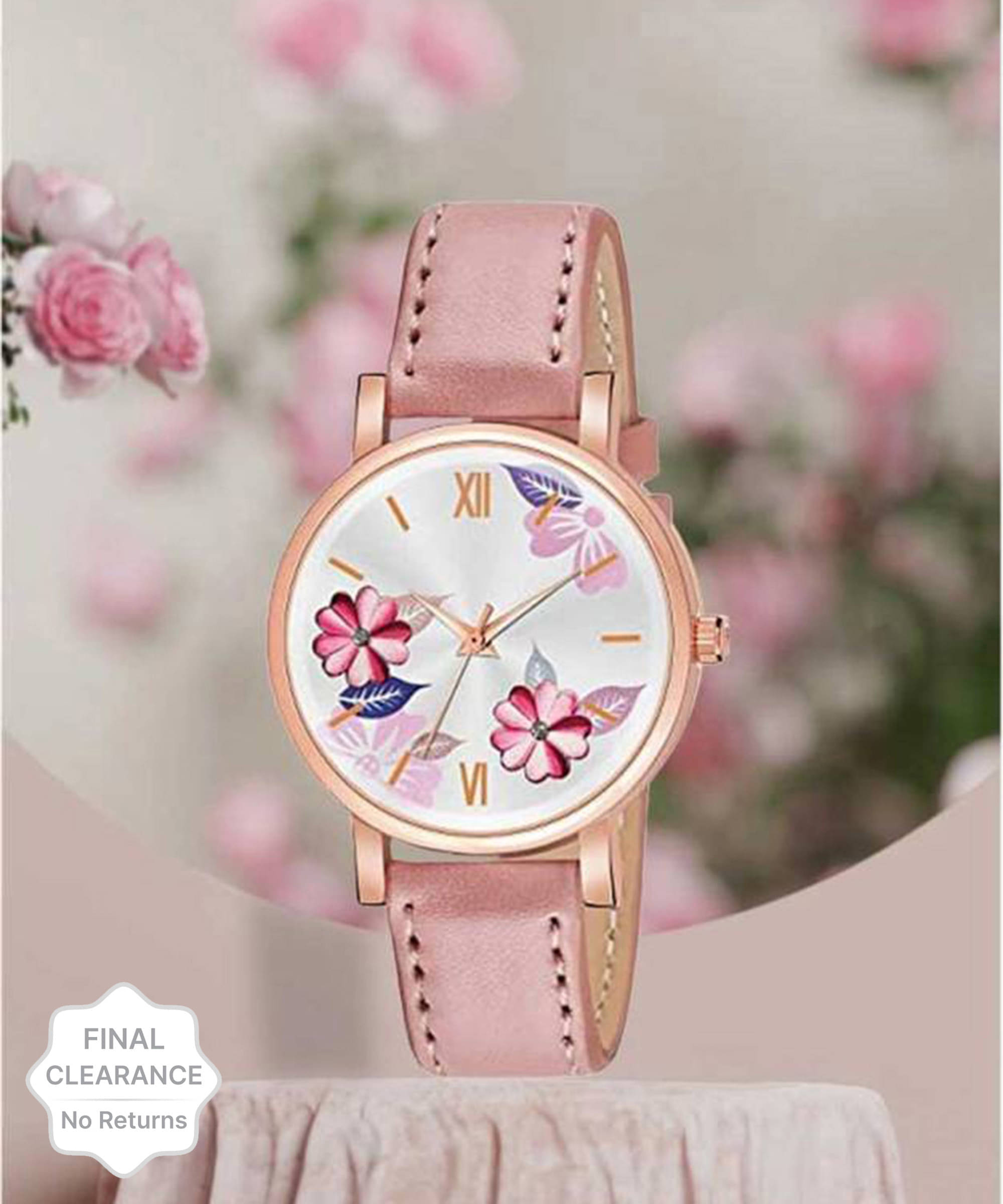     			TERIZLA Pink PU Analog Womens Watch