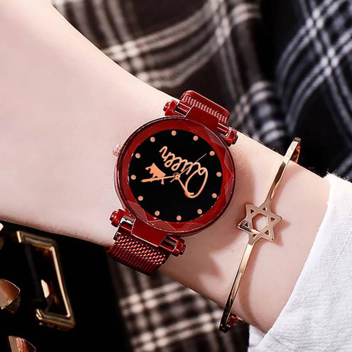     			TERIZLA Red Metal Analog Womens Watch