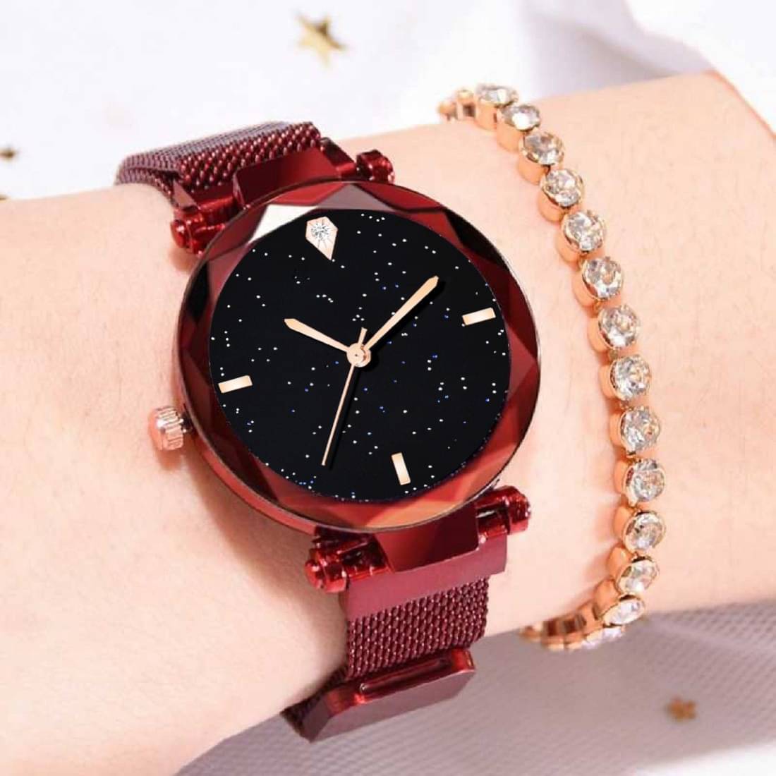     			TERIZLA Red Metal Analog Womens Watch