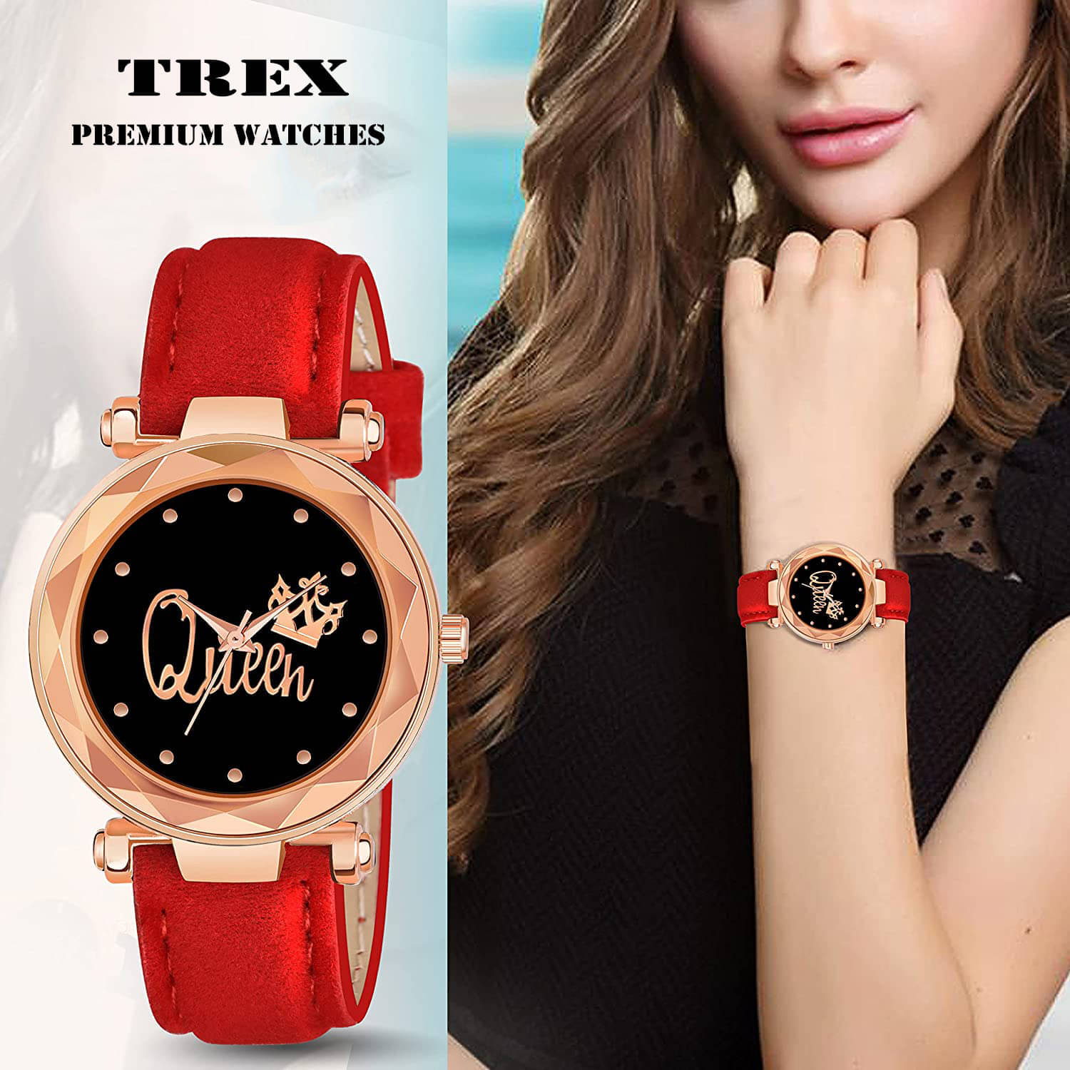    			TERIZLA Red PU Analog Womens Watch
