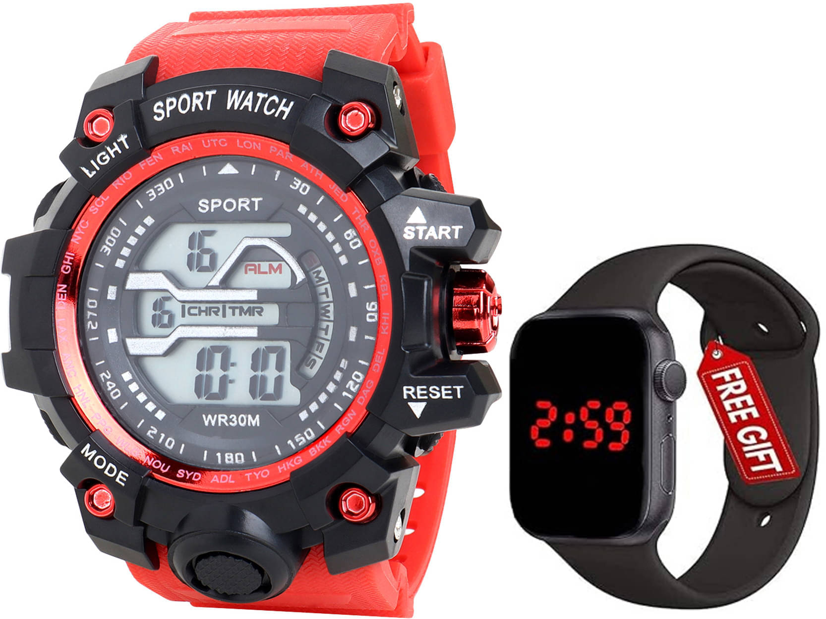     			TERIZLA Red Silicon Digital Men's Watch