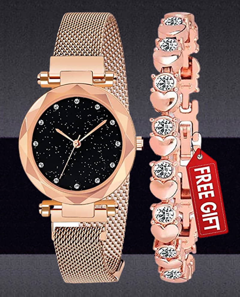     			TERIZLA Rose Gold Fabric Analog Womens Watch