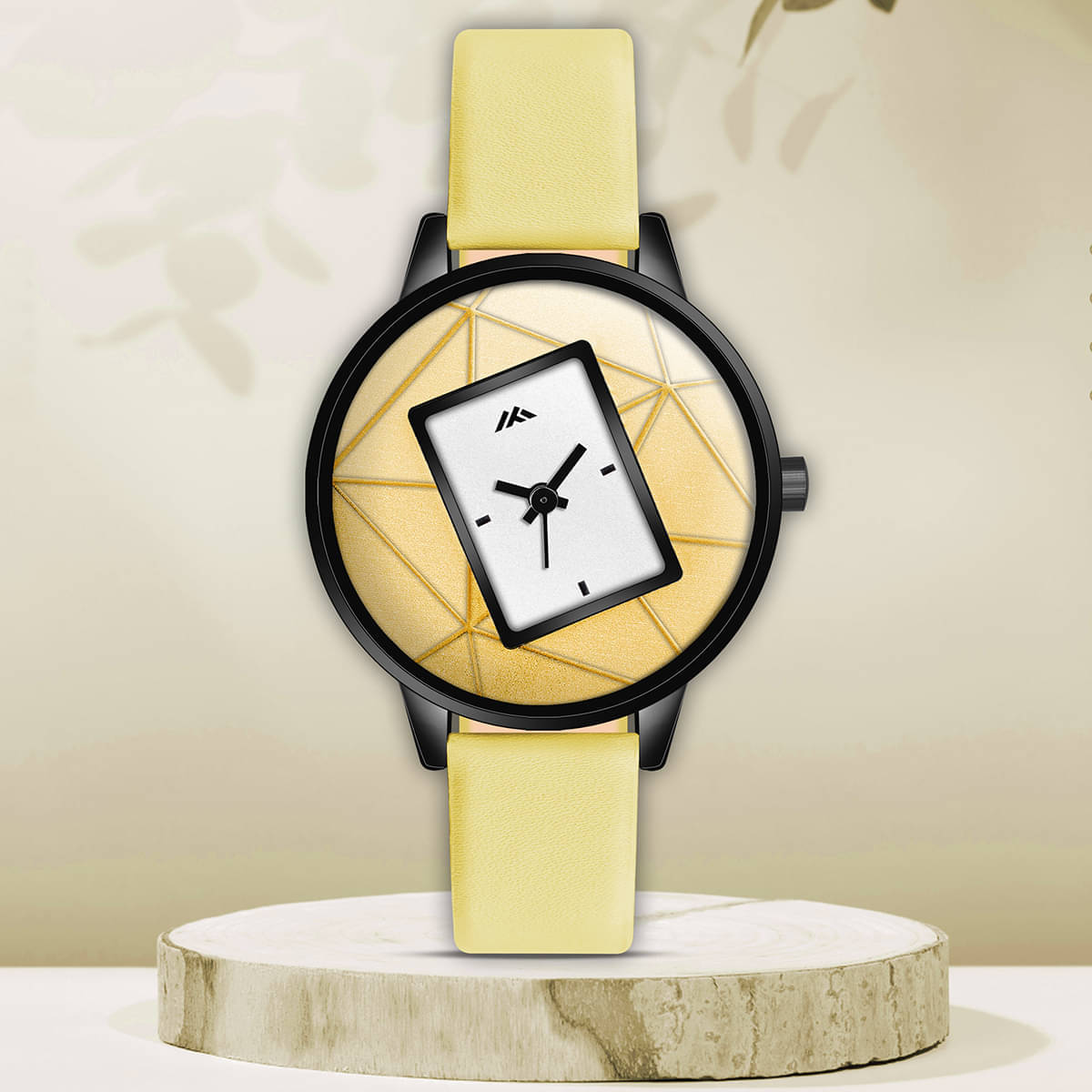     			TERIZLA Yellow PU Analog Womens Watch