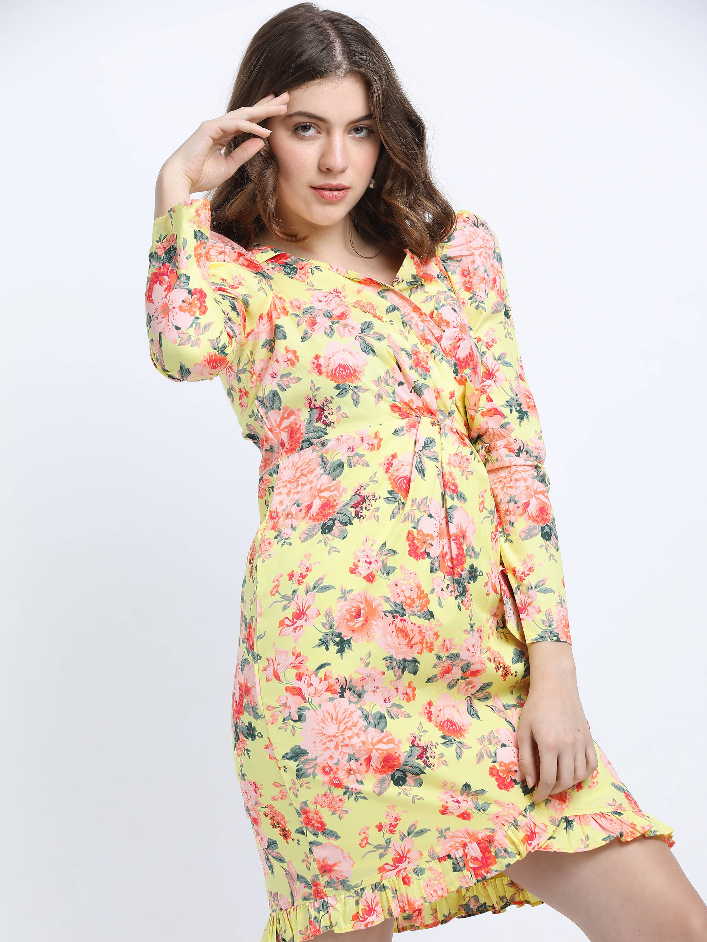 Tokyo Talkies Women Cotton Printed A-line Dress ( Yellow ) Tokyo Talkies Women Cotton Printed A-line Dress ( Yellow )