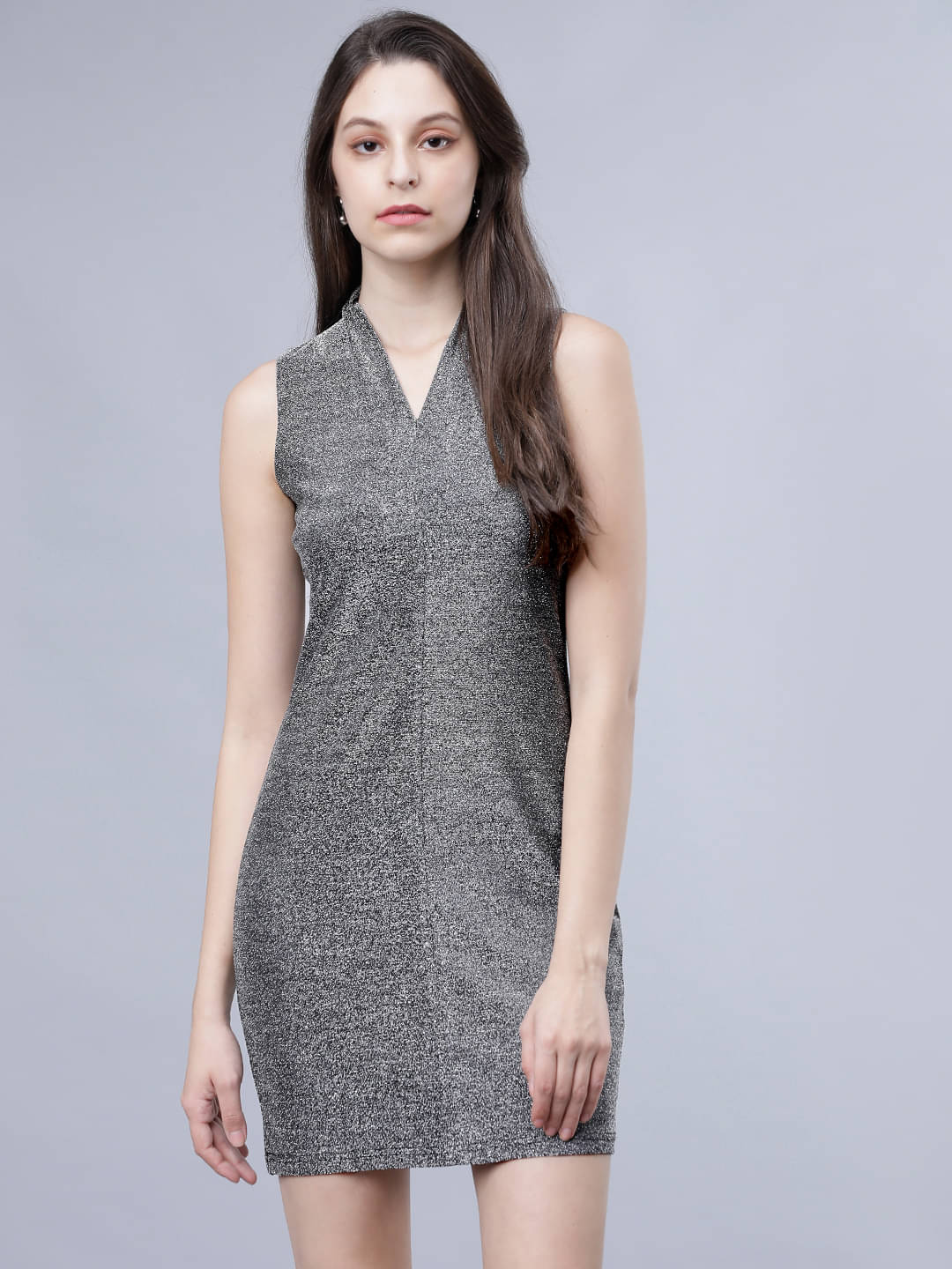     			Tokyo Talkies Women Polyester Blend Solid Bodycon Dress ( Silver )