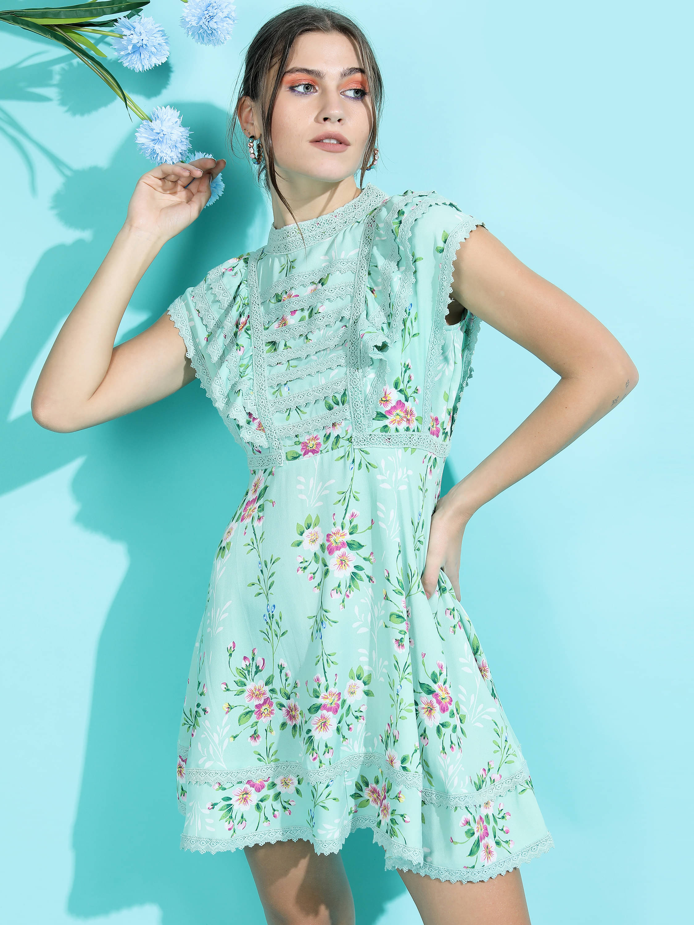 Tokyo Talkies Women Polyester Printed Fit & Flare Dress ( Blue ) Tokyo Talkies Women Polyester Printed Fit & Flare Dress ( Blue )
