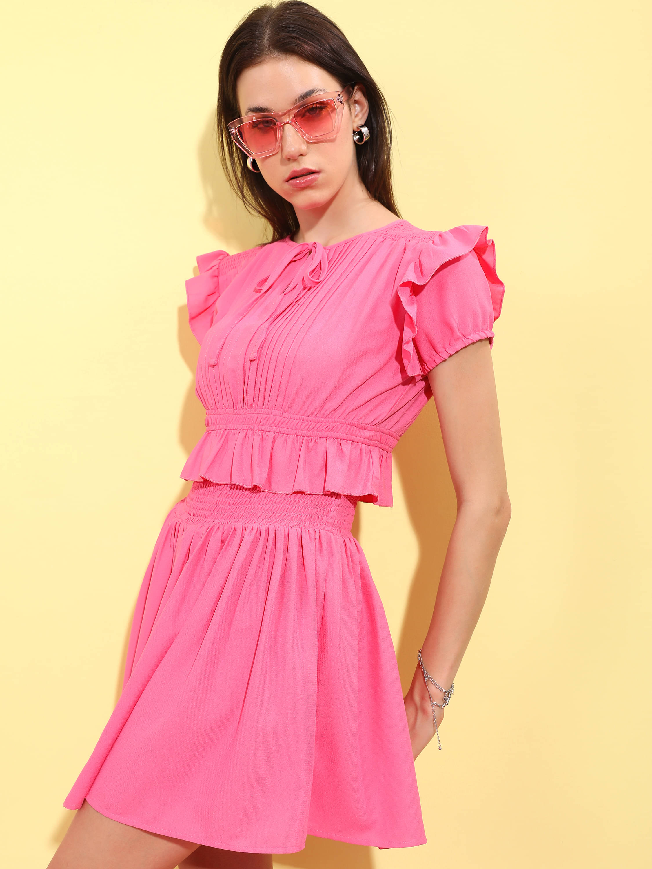     			Tokyo Talkies Women Polyester Solid Fit & Flare Dress ( Pink )