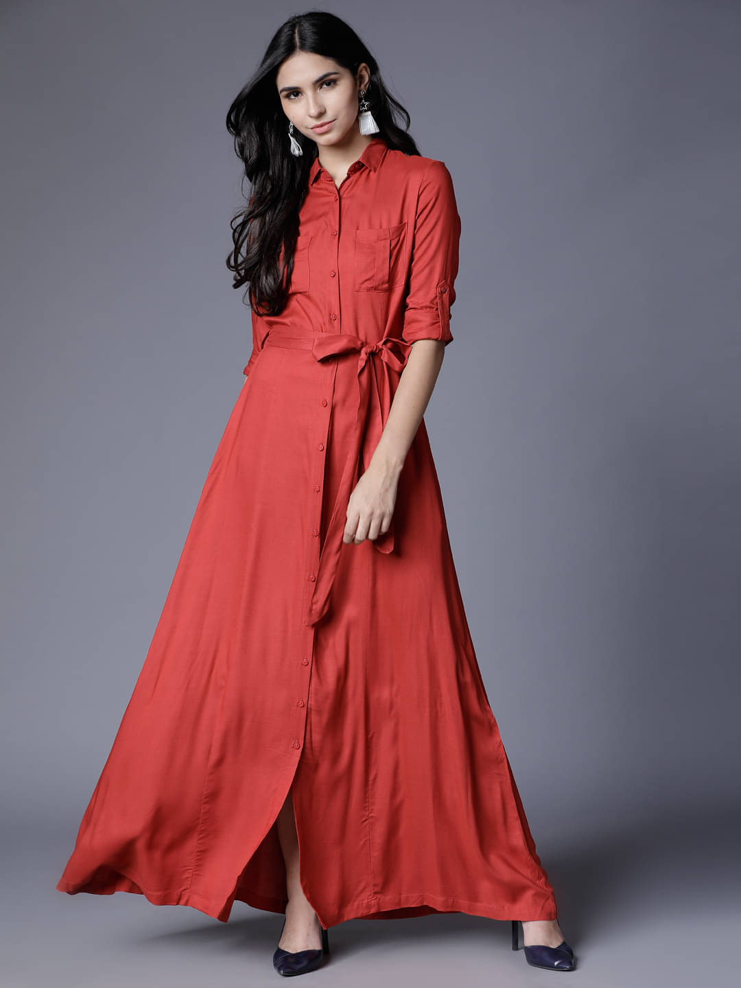     			Tokyo Talkies Women Rayon Solid Maxi ( Red )