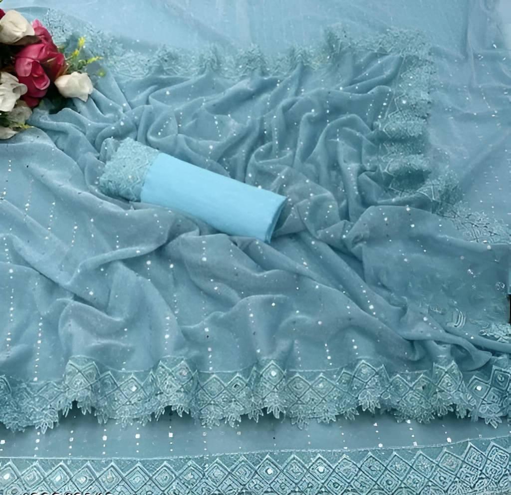     			V FANCY Lycra Solid Kanjeevaram Sarees With Stitched Blouse ( Sky Blue )