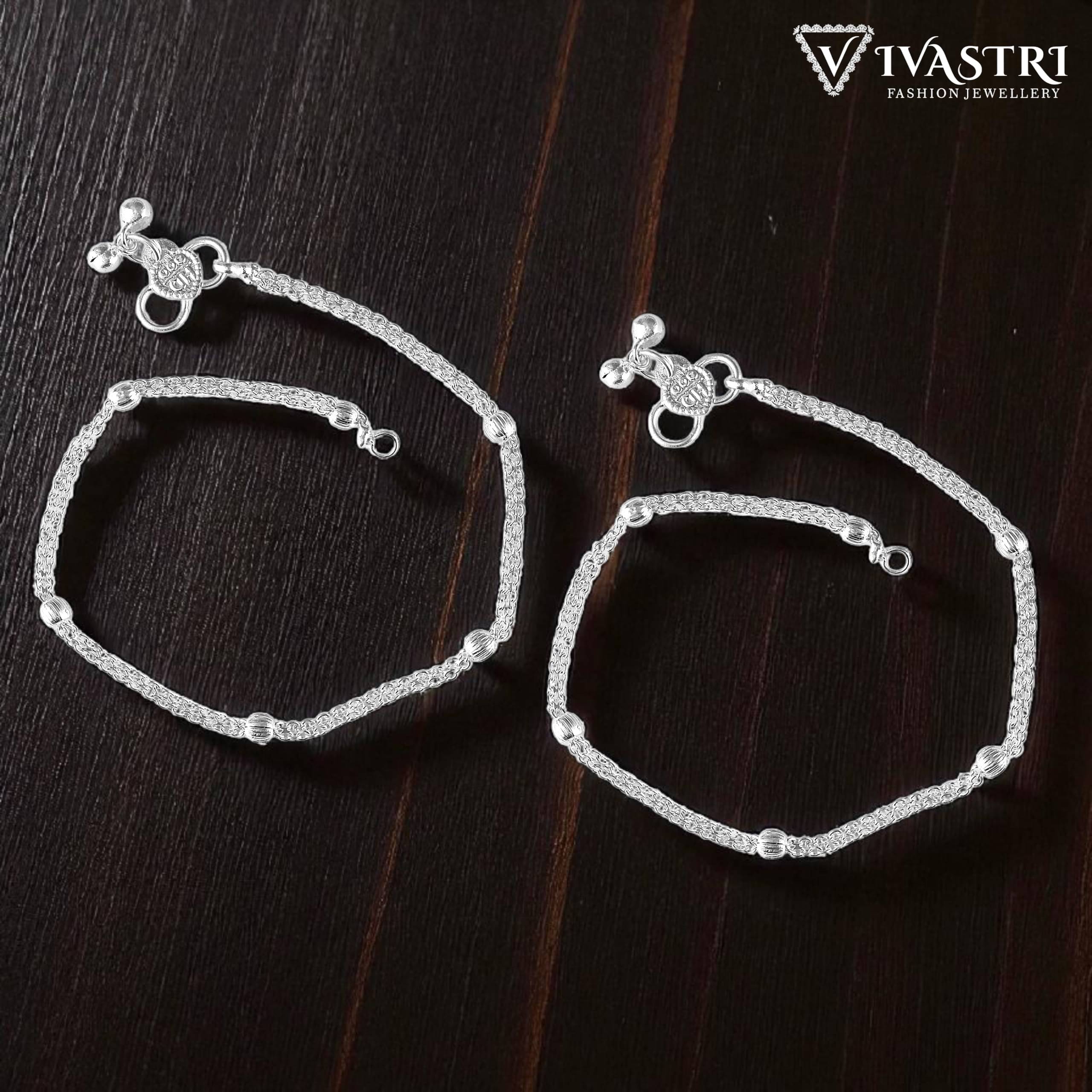     			VIVASTRI Silver Anklets ( Pack of 2 )