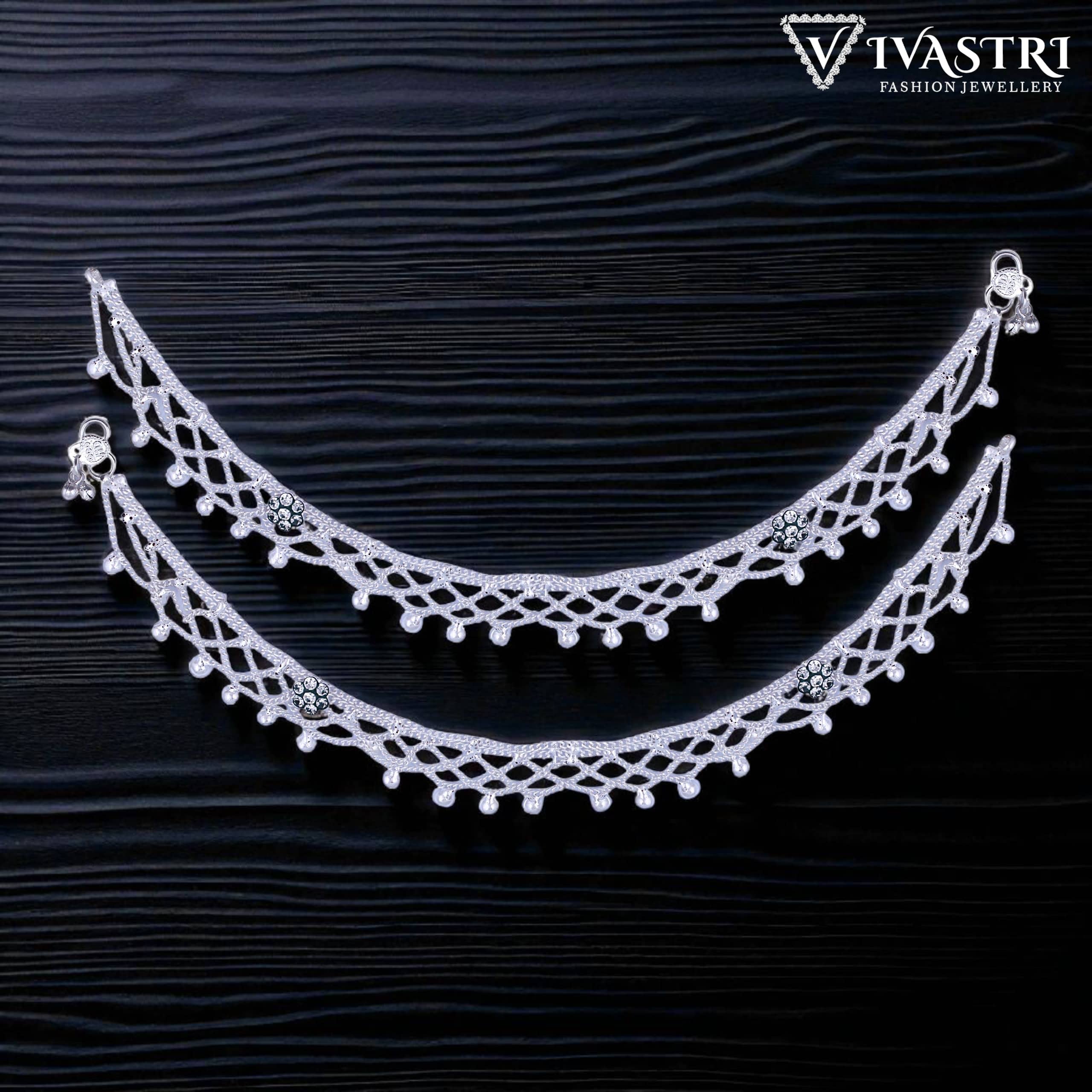 VIVASTRI Silver Anklets ( Pack of 2 )