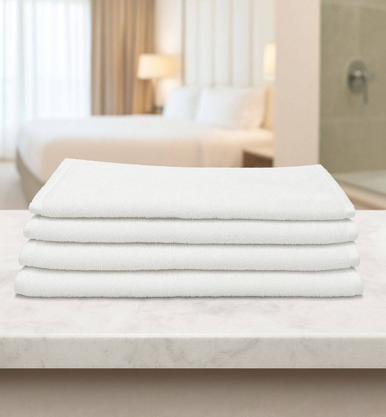     			Valtellina Pack of 4 Cotton 250-300 -GSM Hand Towel ( White )