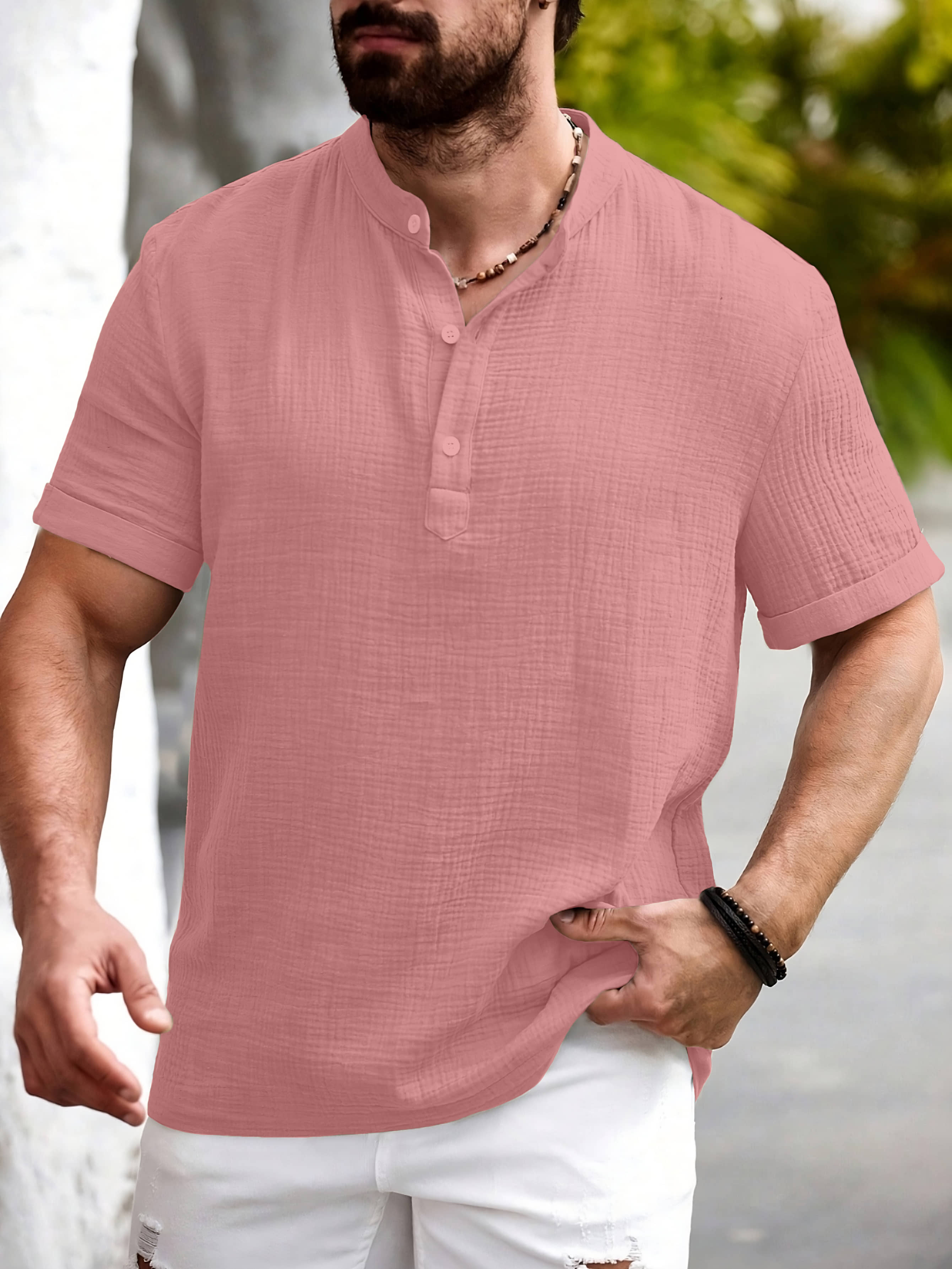 WEBRIC Cotton Blend Self Design Shirt Style Kurta For Men ( Peach ) - Kurtas & Kurta Sets | Buy online on ZillyBuy