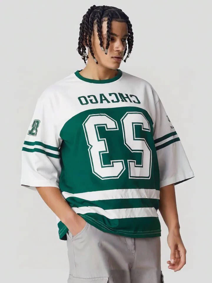     			eddicted Men Cotton Blend Oversized Fit Printed T-Shirt ( Green )