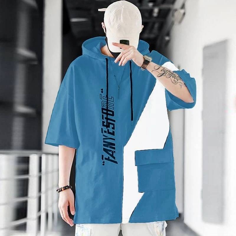     			eddicted Men Cotton Blend Oversized Fit Printed T-Shirt ( Blue )