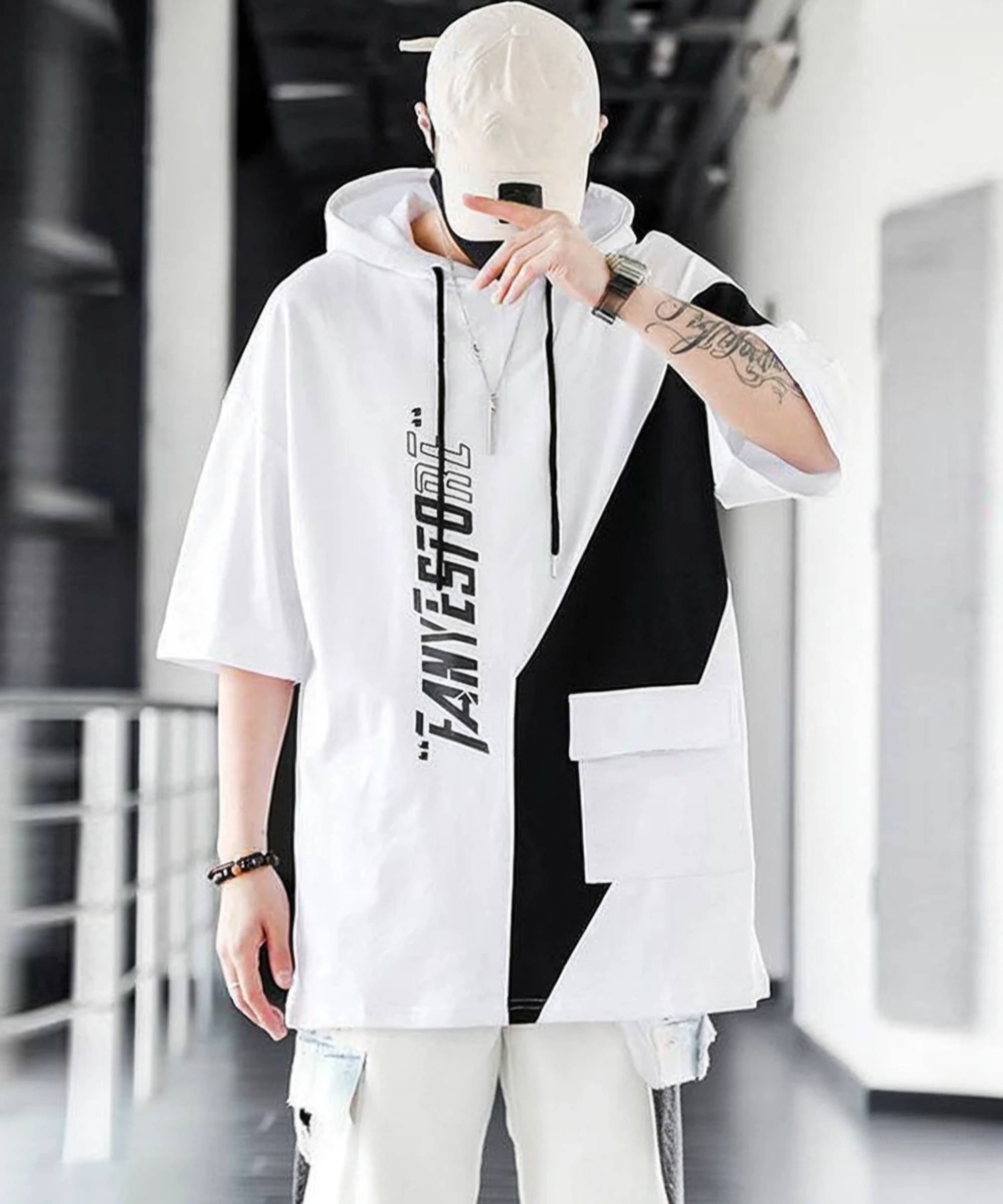     			eddicted Men Cotton Blend Oversized Fit Solid T-Shirt ( White )