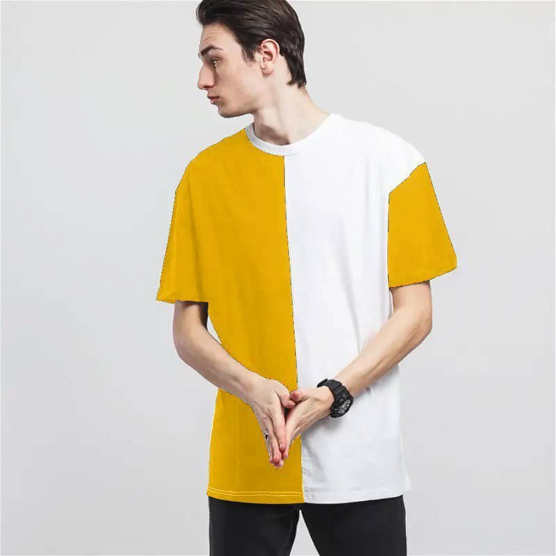     			eddicted Men Cotton Oversized Fit Colorblock T-Shirt ( Yellow )