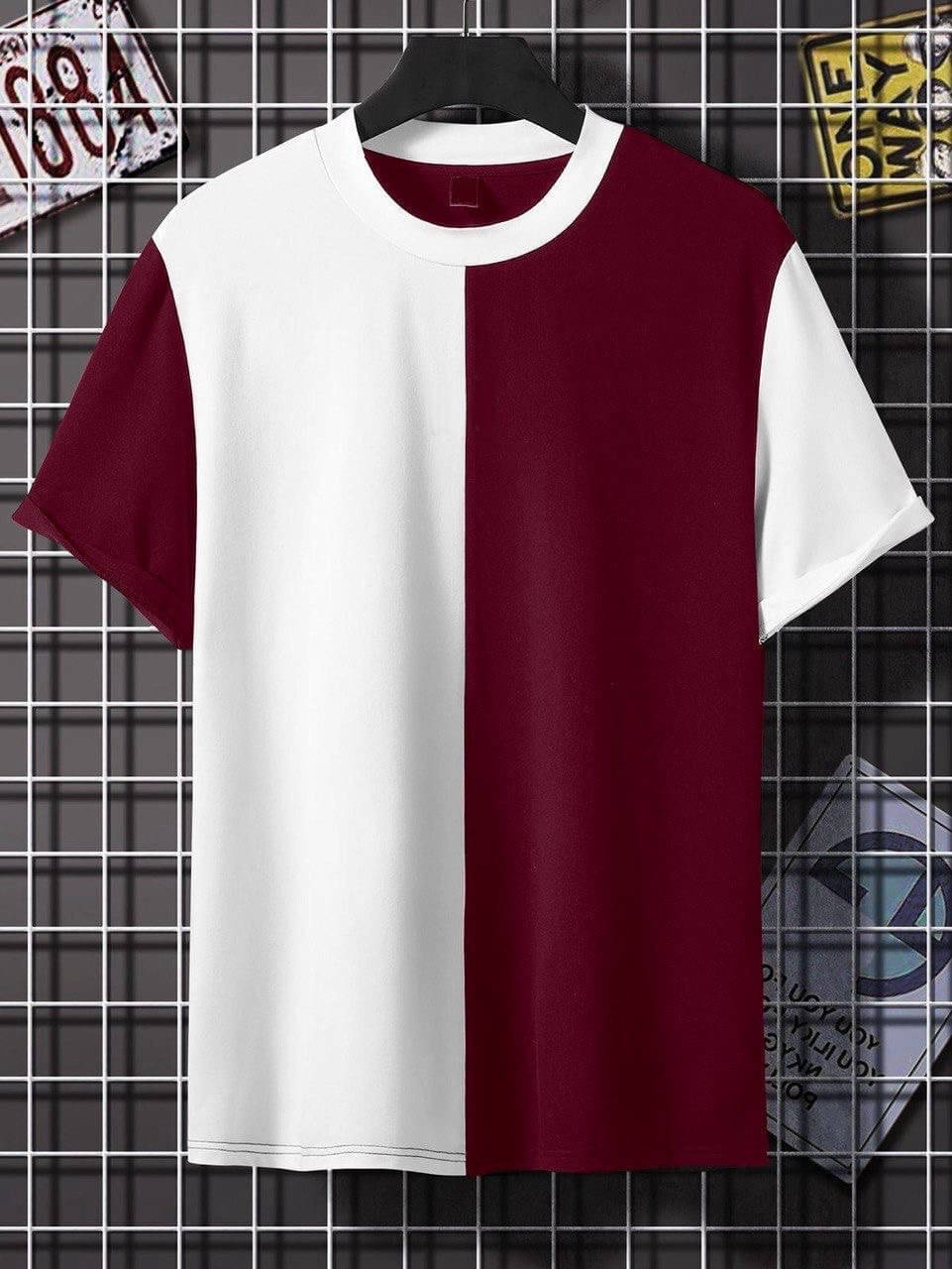     			eddicted Men Cotton Oversized Fit Striped T-Shirt ( Maroon )