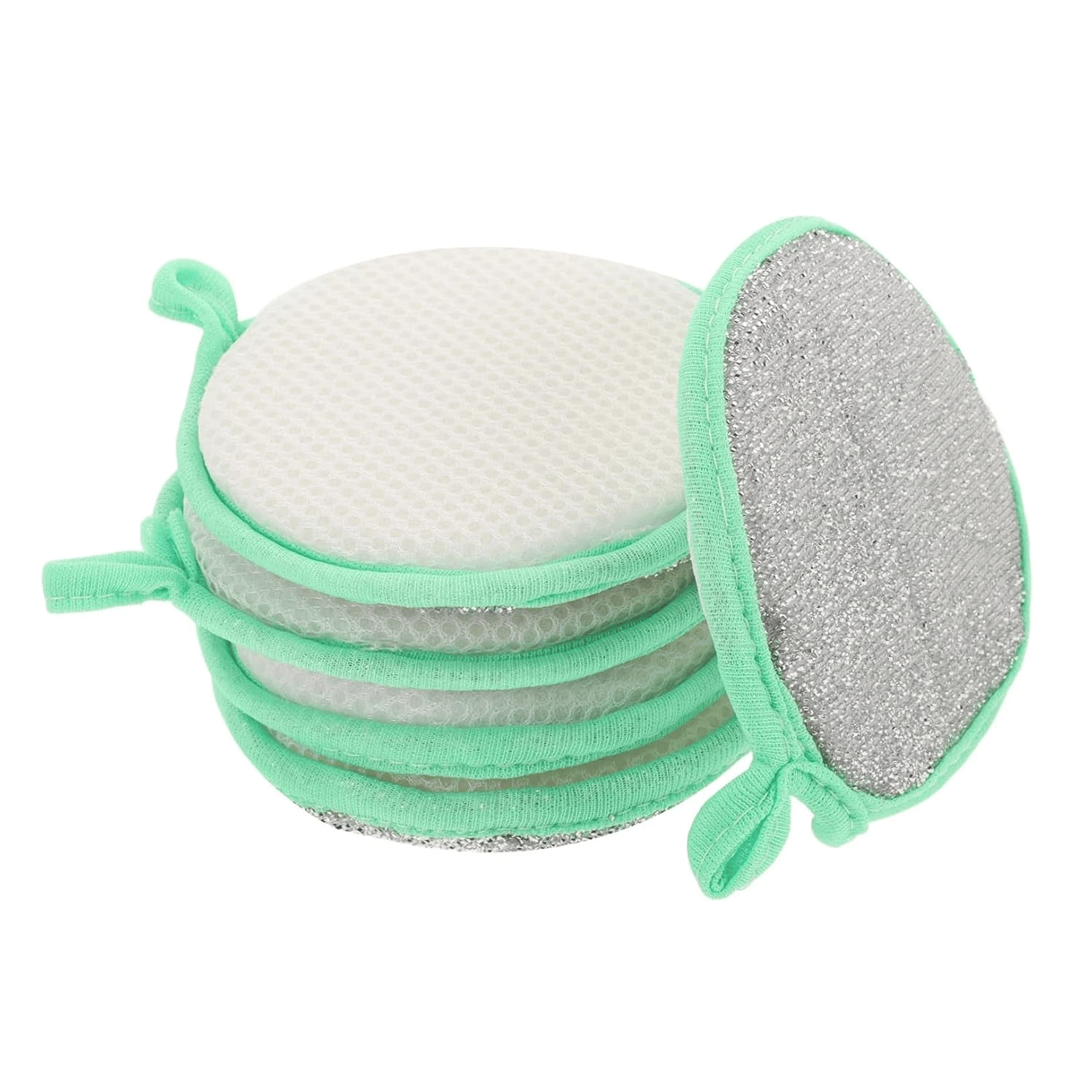     			5 Pcs Gentle Sponge with Tough Steel Double Layer Round 2-in-1 Premium Scrubber for Dishwashing Scrub Kitchen Utensils, Dishes, Cookware