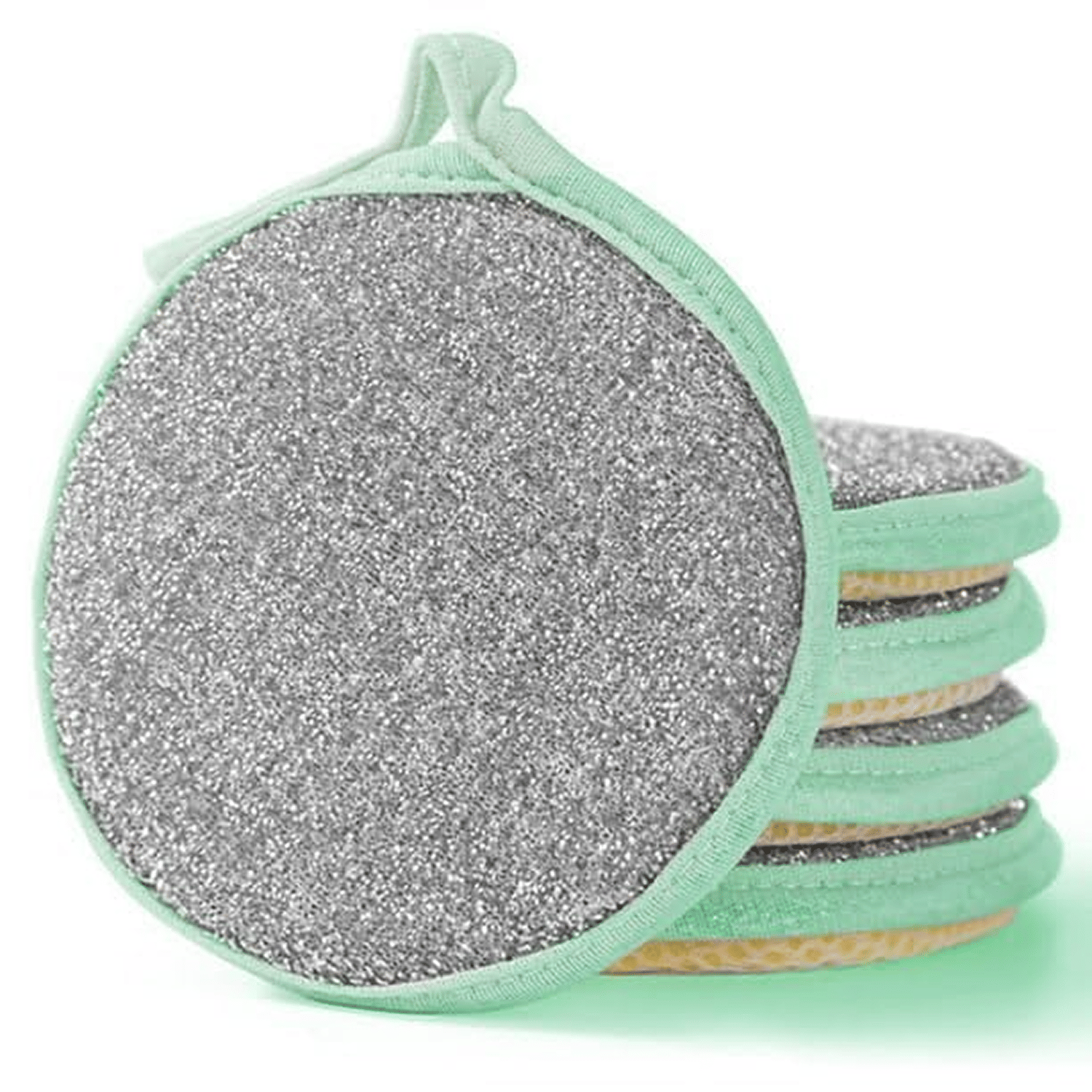     			5 Pcs Gentle Sponge with Tough Steel Double Layer Round 2-in-1 Premium Scrubber for Dishwashing Scrub Kitchen Utensils, Dishes, Cookware