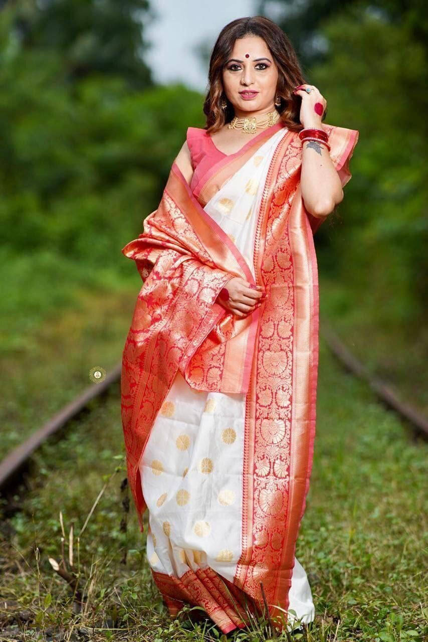     			Bansari Textile Art Silk Embroidered Regular Saree With Unstitched Blouse Piece ( White )