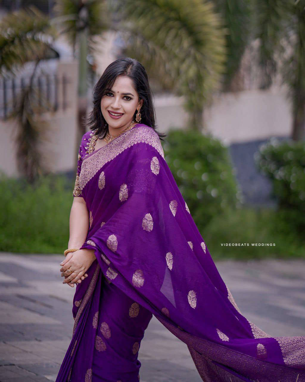     			Bansari Textile Art Silk Embroidered Regular Saree With Unstitched Blouse Piece ( Purple )