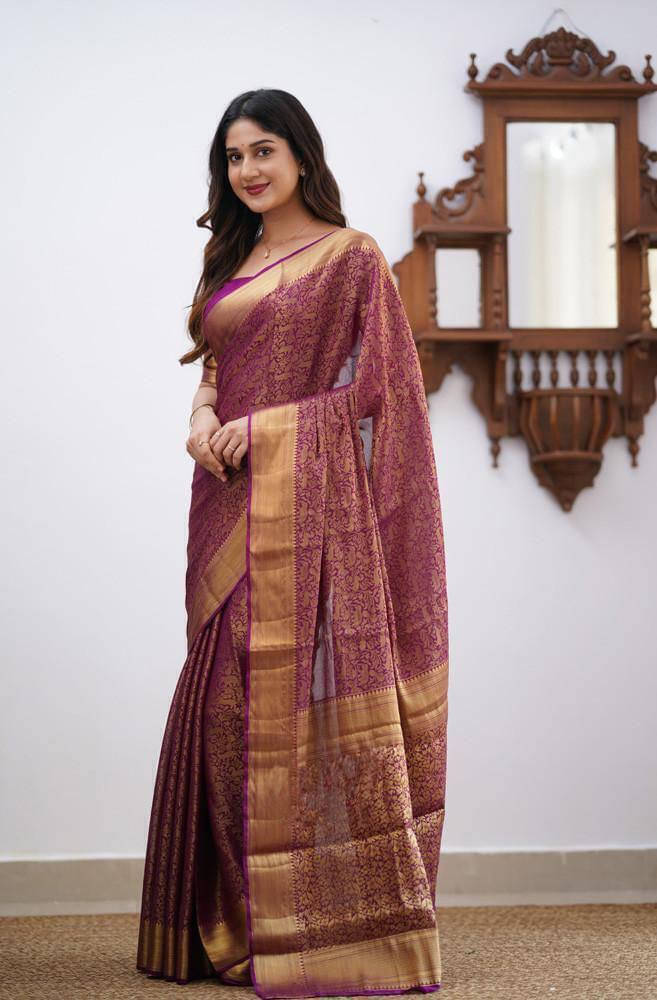 Bansari Textile Art Silk Printed Kanjeevaram Sarees With Unstitched Blouse Piece ( Purple ) Bansari Textile Art Silk Printed Kanjeevaram Sarees With Unstitched Blouse Piece ( Purple )