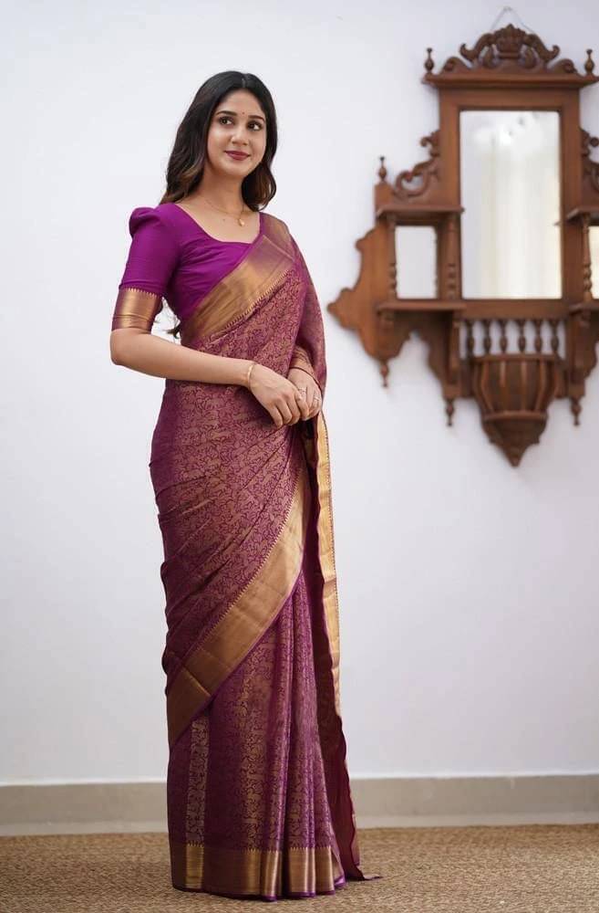     			Bansari Textile Art Silk Printed Kanjeevaram Sarees With Unstitched Blouse Piece ( Purple )