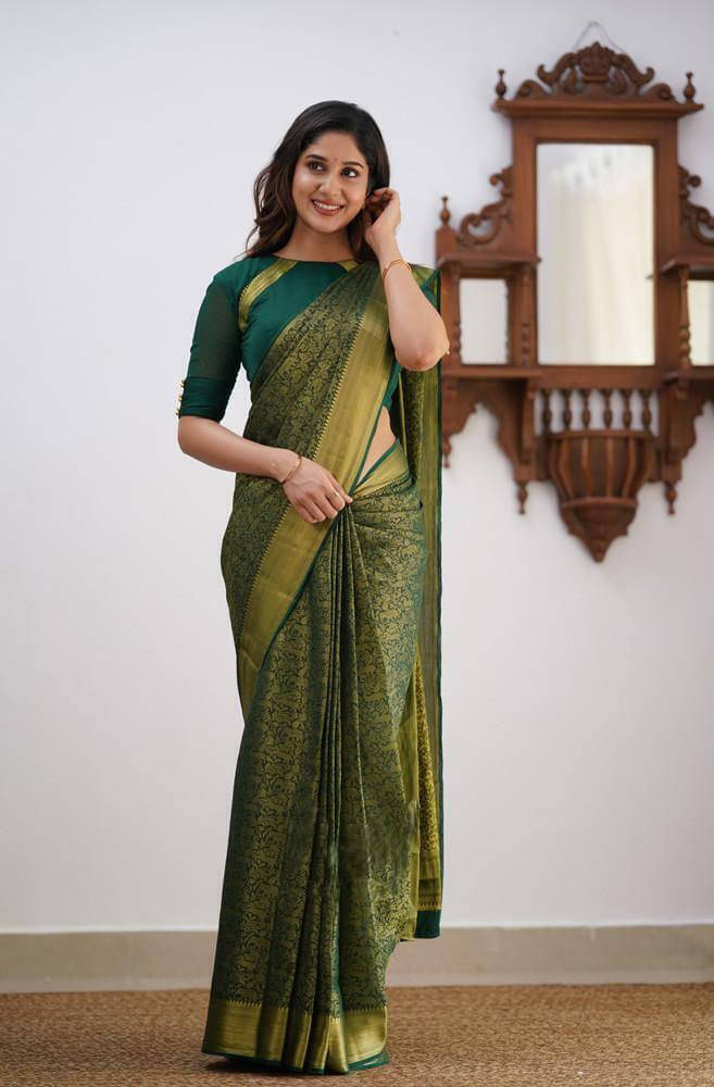 Bansari Textile Art Silk Printed Kanjeevaram Sarees With Unstitched Blouse Piece ( Green ) Bansari Textile Art Silk Printed Kanjeevaram Sarees With Unstitched Blouse Piece ( Green )