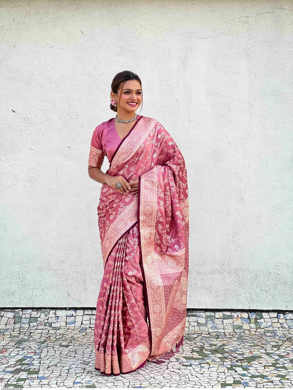     			Bansari Textile Art Silk Printed Kanjeevaram Sarees With Unstitched Blouse Piece ( Pink )