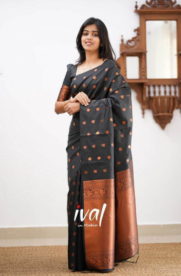 Bansari Textile Art Silk Printed Kanjeevaram Sarees With Unstitched Blouse Piece ( Black ) Bansari Textile Art Silk Printed Kanjeevaram Sarees With Unstitched Blouse Piece ( Black )