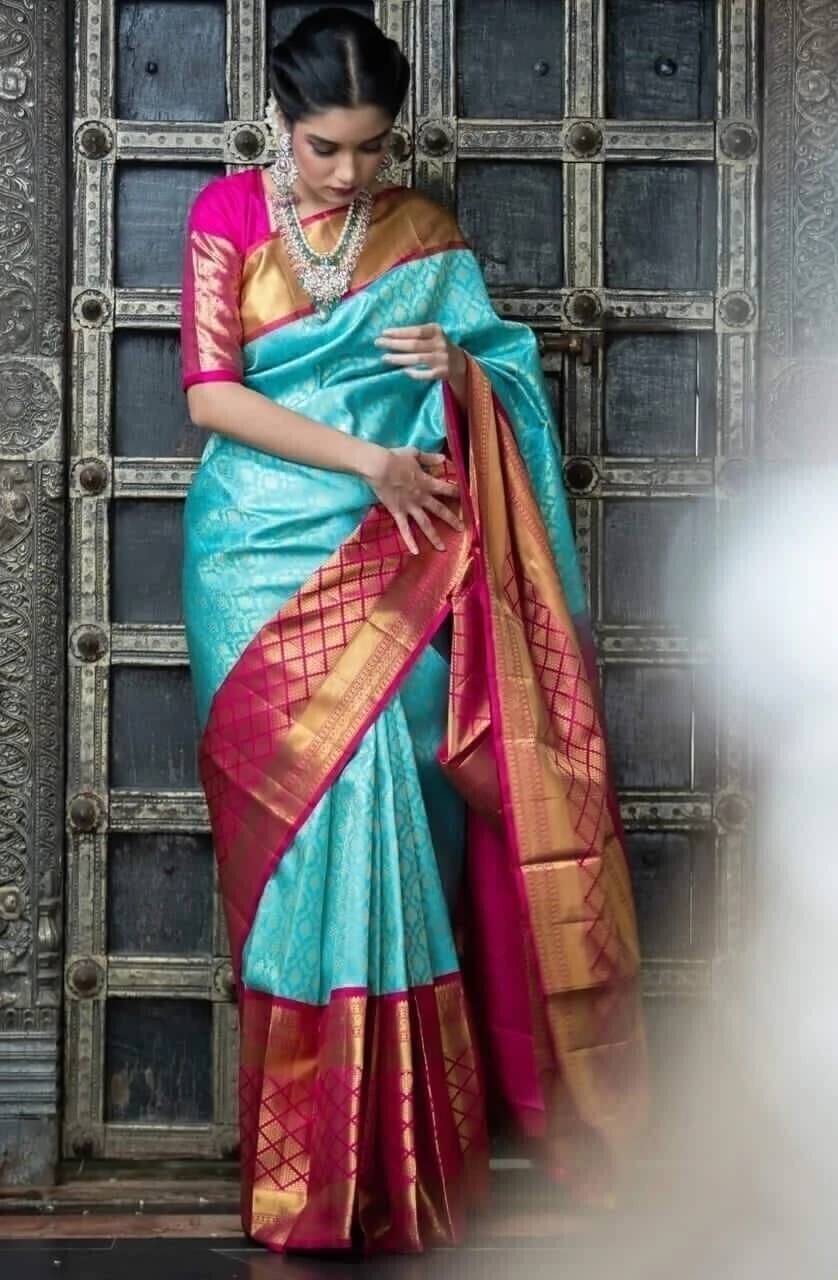 Bansari Textile Art Silk Self Design Kanjeevaram Sarees With Unstitched Blouse Piece ( Light Blue ) Bansari Textile Art Silk Self Design Kanjeevaram Sarees With Unstitched Blouse Piece ( Light Blue )