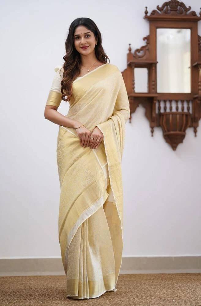 Bansari Textile Art Silk Self Design Kanjeevaram Sarees With Unstitched Blouse Piece ( White ) Bansari Textile Art Silk Self Design Kanjeevaram Sarees With Unstitched Blouse Piece ( White )