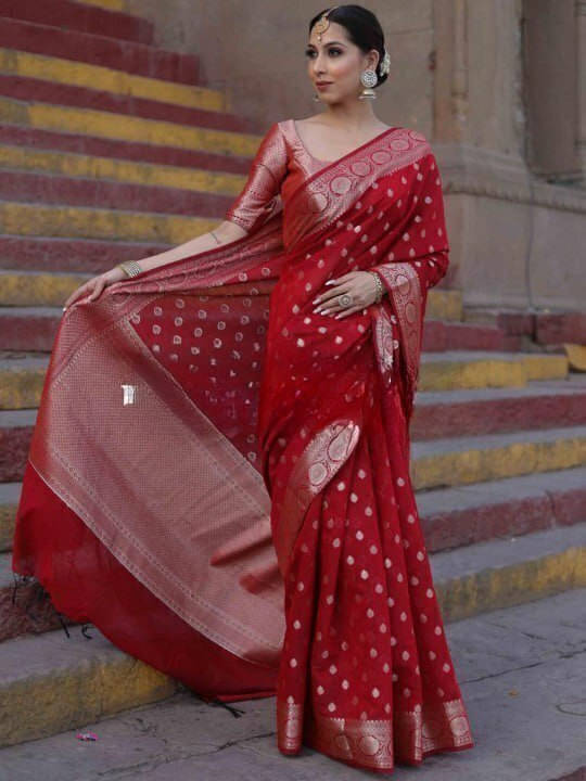     			Bansari Textile Art Silk Woven Regular Saree With Unstitched Blouse Piece ( Red )