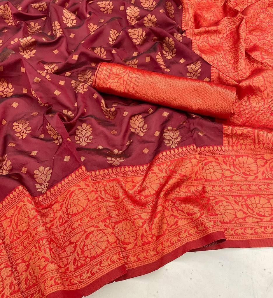     			Bansari Textile Art Silk Woven Regular Saree With Unstitched Blouse Piece ( Maroon )