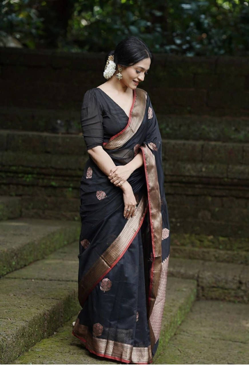     			Bansari Textile Art Silk Woven Regular Saree With Unstitched Blouse Piece ( Black )