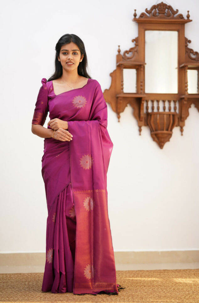     			Bansari Textile Art Silk Woven Kanjeevaram Sarees With Unstitched Blouse Piece ( Purple )