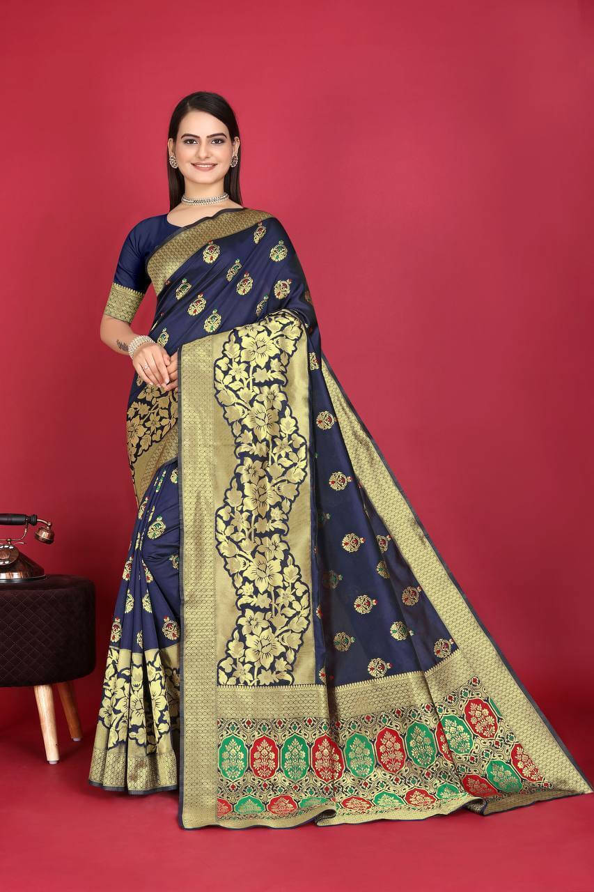 Bansari Textile Art Silk Woven Banarasi saree With Unstitched Blouse Piece ( Blue ) Bansari Textile Art Silk Woven Banarasi saree With Unstitched Blouse Piece ( Blue )