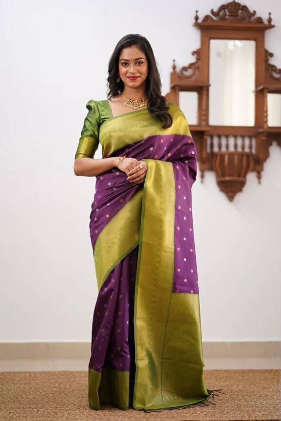     			Bansari Textile Cotton Blend Embroidered Regular Saree With Unstitched Blouse Piece ( Purple )