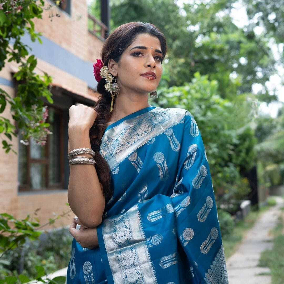 Bansari Textile Cotton Blend Solid Kanjeevaram Sarees With Unstitched Blouse Piece ( Light Blue ) Bansari Textile Cotton Blend Solid Kanjeevaram Sarees With Unstitched Blouse Piece ( Light Blue )